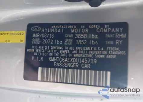 2013 Hyundai Veloster Turbo W/Blue из США, поврежденный, VIN KMHTC6AEXDU145719